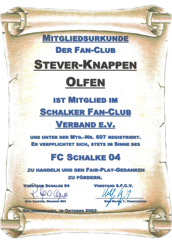 Mitgliedsurkunde SFCV